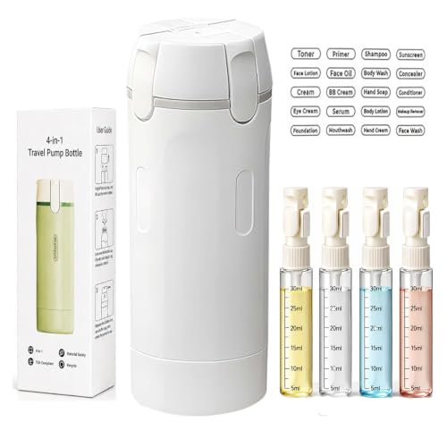 4 in 1 Travel Dispenser Bottle, One-Press No Squeeze Toiletries Set - color: White