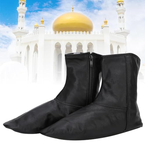 1Pair Muslim Leather Socks, Unisex Socks Zips Stockings, Islamic Thermal Prayer Winter Socks with Fleece Lined Sizes 35 to 45 (35-black) - size: 35