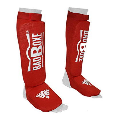 Twister Muay Thai Boxing Kickboxing Karate Shin Guard Taekwondo MMA | Elastic Cotton Cloth Shin & Instep Padded Guards | Shin in Steps Shin Guards Pair - color: Red/White, size: Small-Medium