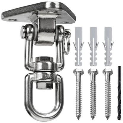 Stainless Steel Swing Hanger Heavy Duty 180°+360° Swivel Swing Hook Swing Hardware Kit for Yoga Swing Hammock Chair Porch Swing Sets Heavy Punching Bag 1500 LB Capacity - size: 3 Holes-2