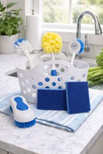 Move-in Cleaning Starter Kit – 7-Piece Set with Storage Basket for Apartment, Dorm & First Home
