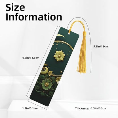5 Pieces Wood Bookmark for Men Women Ramadan on Green Wallpaper Wooden Bookmarks Unique Handmade Book Marks with Tassel Pendant Craft Bookmark for Book Lovers Birthday Teachers Gift - color: Gold