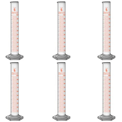 100ml Graduated Cylinder, Borosilicate 3.3 Glass, Single Metric Scale, Class B, Karter Scientific 213I51 (Pack of 6) - size: 100ml, style: Pack of 6