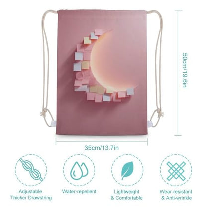 Small Pastel Sticky Notes Crescent Moon Silhouette Drawstring Backpack Canvas String Bag Lightweight Sports Gym Bag for Men Women