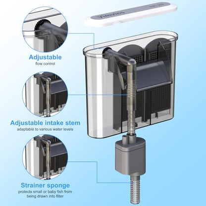 Vimvins Small Aquarium Filter, Quiet Fish Tank HOB Filters for 2 to 10 Gallon Aquariums, Adjustable Flow（Model: 302）