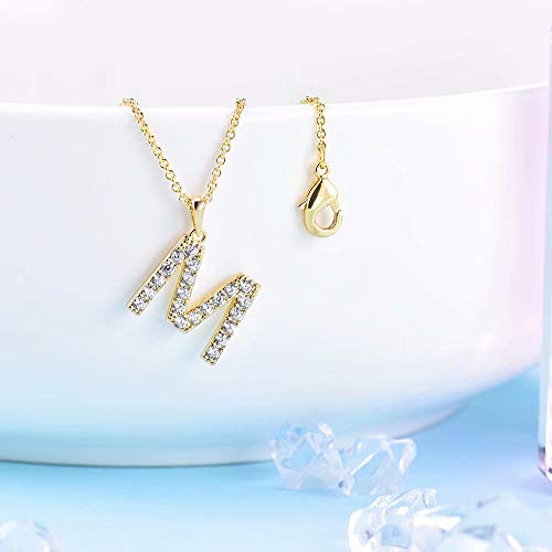 Tarsus Initial Cubic Zirconia Necklace Jewelry Gifts for Women Adjustable Chain 18" + 2" - style: Gold-M-Diamond style