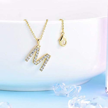 Tarsus Initial Cubic Zirconia Necklace Jewelry Gifts for Women Adjustable Chain 18" + 2" - style: Gold-M-Diamond style