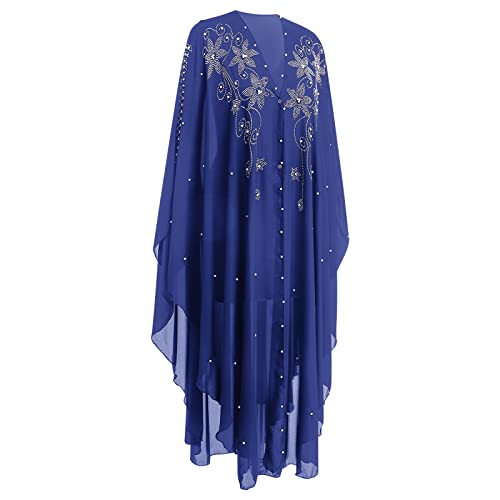 OBEEII Muslim Dress for Women Loose Batwing Sleeved Hooded Beaded Embroidery Long Abaya Dress Kaftan Abayas Islamic Robe - color: Bs03
