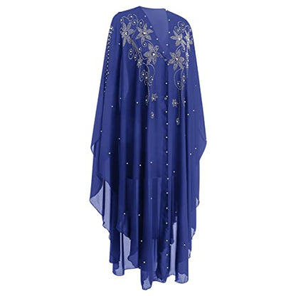 OBEEII Muslim Dress for Women Loose Batwing Sleeved Hooded Beaded Embroidery Long Abaya Dress Kaftan Abayas Islamic Robe - color: Bs03