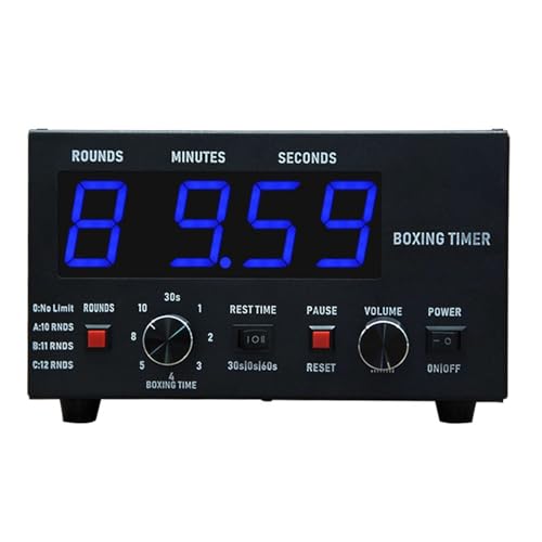 Boxing Interval Timer, Professional Gymnastics Timer with LED Display, 1-12 Challenge Rounds and Adjustable Buzzer, 30S-10min Workout and 0/30/60S Rest Time Blue - color: Blue