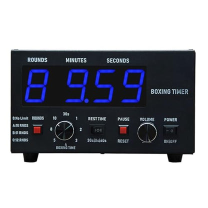 Boxing Interval Timer, Professional Gymnastics Timer with LED Display, 1-12 Challenge Rounds and Adjustable Buzzer, 30S-10min Workout and 0/30/60S Rest Time Blue - color: Blue