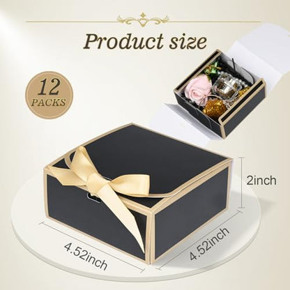WLUSEAXI 12Pack Small Gift Boxes with Lids, 4.5''x4.5''x2'' Small Boxes for Gifts with Ribbons, Black Gift Boxes for Present, Birthday, Valentine's Day, Mother's Day, Holiday - color: Black