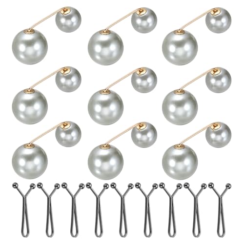 MECCANIXITY Artificial Pearl Brooch Pins, Safety Pins Sweater Shawl Clips for Women, Anti-Exposure Neckline Waist Adjuster for Scarf, T-Shirt, Pants,Black,Gray,18pcs, 2 Styles - color: Black,gray