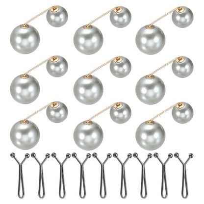 MECCANIXITY Artificial Pearl Brooch Pins, Safety Pins Sweater Shawl Clips for Women, Anti-Exposure Neckline Waist Adjuster for Scarf, T-Shirt, Pants,Black,Gray,18pcs, 2 Styles - color: Black,gray