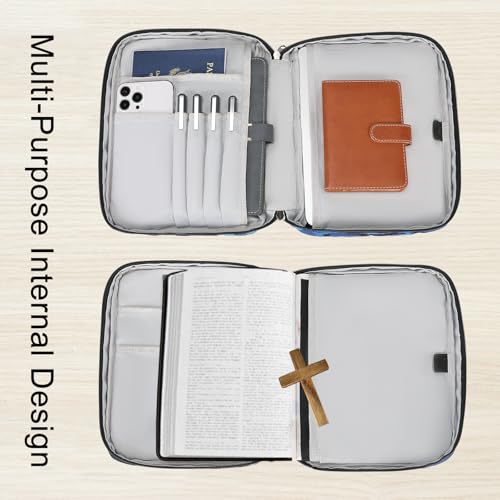 Bible Cover Case for Women Large Bible Cover for Girls Bible Study Supplies Accessories with Handle and Shoulder Strap | Durable - color: Blue Camo