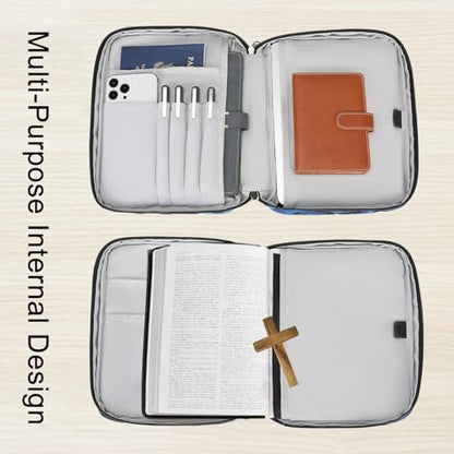 Bible Cover Case for Women Large Bible Cover for Girls Bible Study Supplies Accessories with Handle and Shoulder Strap | Durable - color: Blue Camo