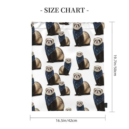 Polyester Drawstring Backpack Cute Funny Ferret White, Breathable Gym Sack for Soccer Basketball and Ball Sports - color: Pattern (366)