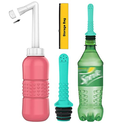 2PCS-Pack Portable Bidet for Travel Bidet Bottle+ Green Pocket Cleaner Backpack Camping Bidets , with Water Seal Cap + Storage Bag ,Peri Bottle for Postpartum Essentials