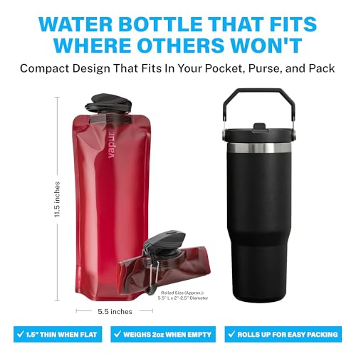 Vapur Collapsible Water Bottle with Carabiner - 34oz (1L), Burgundy - Flexible and Lightweight Water Bottle for Travel, Concert, Hiking, and Outdoor Adventures - BPA-Free, Dishwasher-Safe, Freezable - color: Burgundy