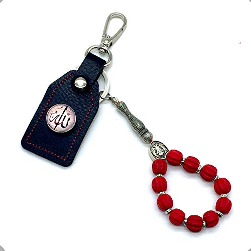 Keychain & Rosary Collection -Car Key Chain-Handbags Holder - color: 10 Mm-corrugated Red Beads