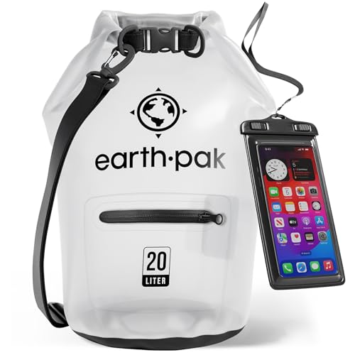 Earth Pak Waterproof Dry Bag with Zippered Pocket - Waterproof Dry Bag Backpack Keeps Gear Dry - color: Clear, size: 20L