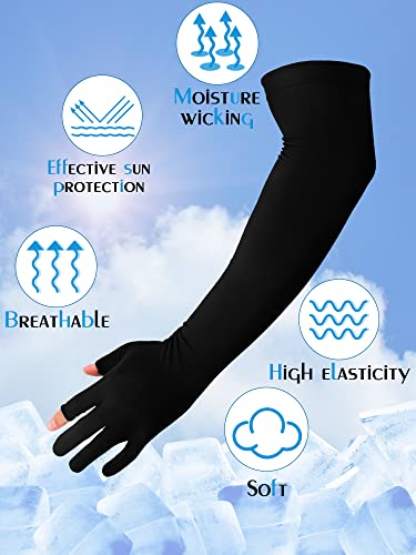 Bencailor 2 Pairs Sun Arm Sleeves for Men Women with 2 Finger Holes Anti Slip Long Cooling Arm UV Protective Sleeves - color: Black, White