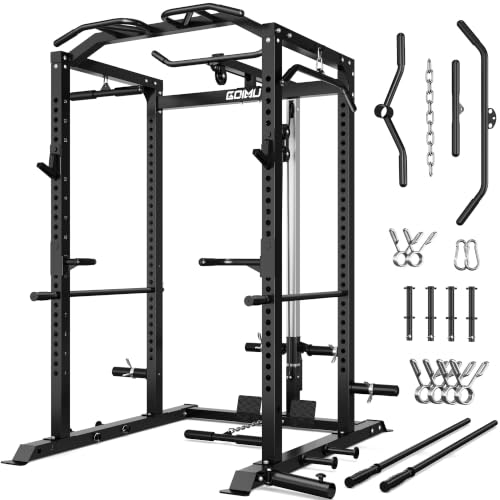 C1-V4 Power Cage, 2000LBS Squat Rack with LAT Pulldown, Multi-Function Weight Cage Strength Training Machine, Workout Cage with More Attachments for Home Gym Garage - style: BK Power Cage C1-V4