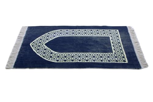 ihvan online Luxury Velvet Muslim Prayer Rug, Janamaz, Thick Soft Sajadah, Portable Travel Prayer Carpet Mat, Islamic Gift for Eid, Ramadan, Hajj & Umrah, Navy Blue - color: Navy Blue