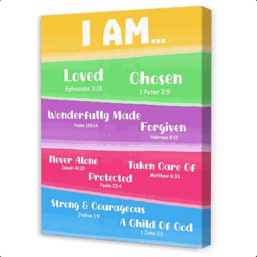 Christian Affirmation Wall Decor for Kids,I Am Loved Religious Scripture Canvas Wall Art,Inspirational Bible Verse Wall Decor for Kids Room Nursery Classroom - color: Kids Bible5