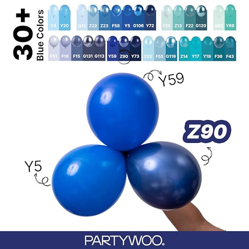 PartyWoo 네이비 블루 풍선 128피스 다양한 사이즈 45.7cm(18인치), 30.5cm(12인치), 25.4cm(10인치), 12.7cm(5인치) 다크 블루 풍선 아치 키트 화환 졸업 웨딩 스포츠 베이비 샤워 생일 처녀 파티 장식 블루-Z90 - color: Blue-z90