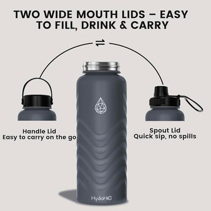 24oz Stainless Steel Insulated Water Bottle, 48H Ice Cold & 24H Hot, Leak-Proof Wide Mouth Lids (Straw & Spout), BPA-Free Bottles, Mens Water Bottle for Gym, Hiking, Travel - Grey - color: Gray, size: 24 Ounces
