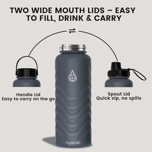 32oz Stainless Steel Insulated Water Bottle, 48H Ice Cold & 24H Hot, Leak-Proof Wide Mouth Lids (Straw & Spout), BPA-Free Bottles, Mens Water Bottle for Gym, Hiking, Travel - Grey - color: Gray, size: 32 Ounces