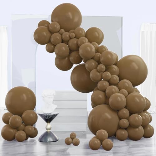 PartyWoo Brown Balloons 120pcs Different Sizes of 18 12 10 5 Inch Boho Neutral Fall Coffee Tan Balloons Arch Kit Garland for Birthday Boy Baby Shower Jungle Safari Fall Party Decorations Brown-F09 - color: Brown-f09