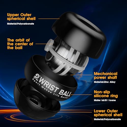 JIN BD Auto-Start Gyro Ball Wrist Trainer, Gyroscopic Forearm Exerciser for Strengthening Arms, Fingers and Muscles - color: Pure Black No Light