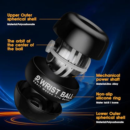 JIN BD Auto-Start Gyro Ball Wrist Trainer, Gyroscopic Forearm Exerciser for Strengthening Arms, Fingers and Muscles - color: Pure Black No Light