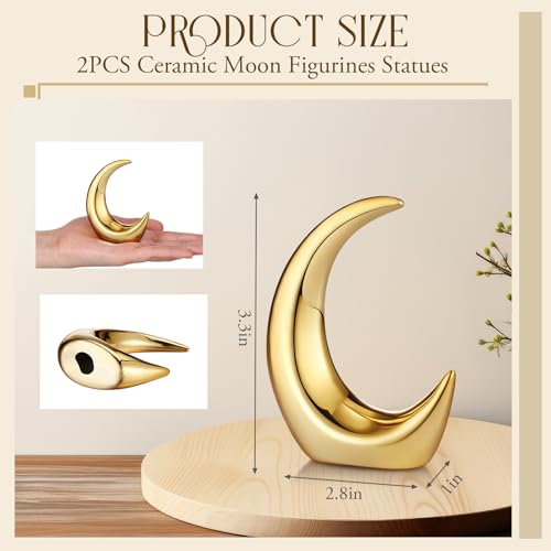 CroBlissful 2 Pieces Gold Moon Statue Home Decor Modern Style Ceramic Figurines Crescent Moon Decorative Ornaments for Living Room Bedroom Office Table Desktop Cabinets Accents Bookshelf Desk