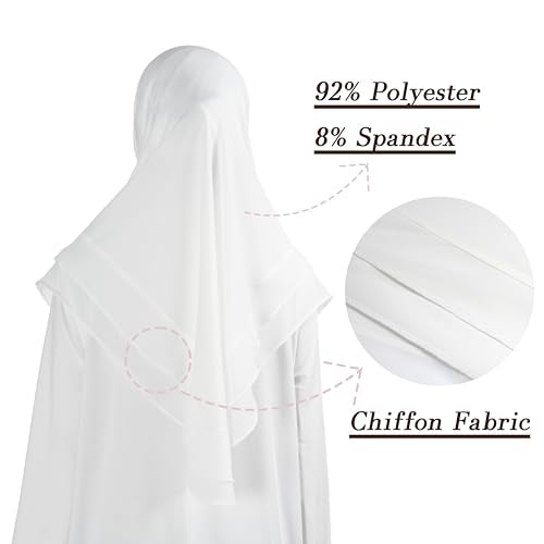 Hijab for Women Muslim Patterned Headscarf Arabian Headscarf Islamic Khimar Prayer Cloth Hijab Scarf for Women - color: White