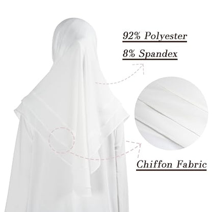 Hijab for Women Muslim Patterned Headscarf Arabian Headscarf Islamic Khimar Prayer Cloth Hijab Scarf for Women - color: White