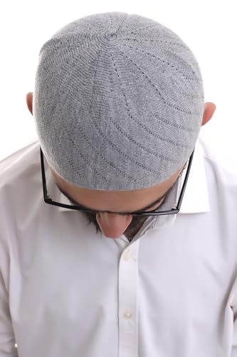 ihvan online Kufi Hats for Men, Taqiya, Takke, Turkish Muslim Winter Woven Caps, Peci, Islamic Prayer Skullcap, Islamic Gifts - color: Grey Open