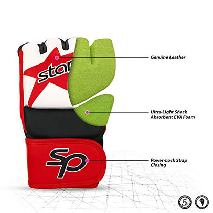 Starpro MMA Grappling Gloves for Men & Women - Faux Leather with Dense Padding- Sparring Training Kickboxing Martial Arts Competition - color: Red/Black, size: XX-Large