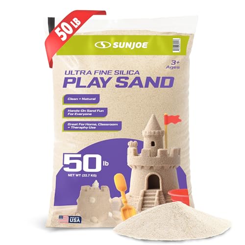 Sun Joe Silica Play Sand for Sandbox, Ultra Fine, PLYSAND50 | 50 Lb Bag - Sensory Table & Gardens, Indoor & Outdoor Craft Accessory for Molding, Digging & Sculpting - size: 50 lb