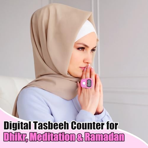 Simgoing Electronic Finger Clicker Counter, Rhinestones Tally Tasbeeh Counter Gifts for Prayer Islamic Golf Counting Goods Lap Knitting Bling Accessories - color: Pink