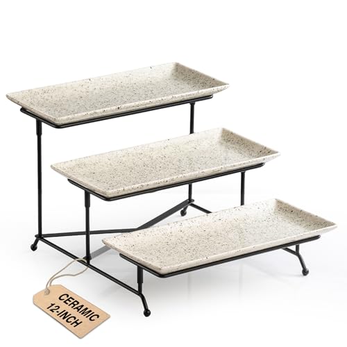 LAUCHUH 3 Tier Serving Tray, Porcelain Serving Platters and Trays for Party - color: Speckled Glaze, size: 12 Inch
