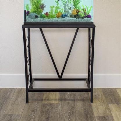 Pemberly Row 20 Gallon Steel Aquarium Stand, Black Powder-Coated Finish, Moisture-Resistant, Traditional Scroll Design, Durable Tank Holder for Home or Office, Supports Up to 200 lbs