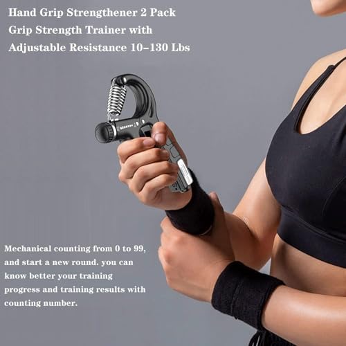 Hand Strengthener Grip 2 Pack, Hand Exercisers for Strength with Adjustable Resistance 10-130 Lbs,Hand Grip,Grip Strength Trainer for Muscle Building and Injury Recover - color: Black