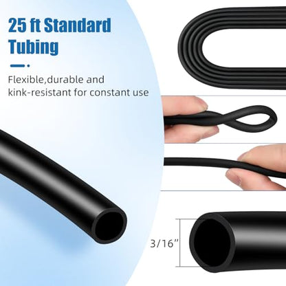 AQUANEAT 25 Feet Aquarium Airline Tubing, Standard 3/16" Tubing, Air Pump Accessories,with Air Stones, Check Valves, Suction Cups and Connectors (Black) - color: Black