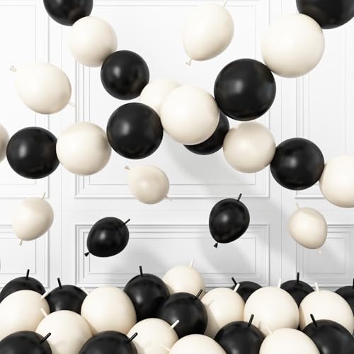 Black White Link Balloons,60Pcs 6Inch Black Sand White Linking Balloons - color: Black White