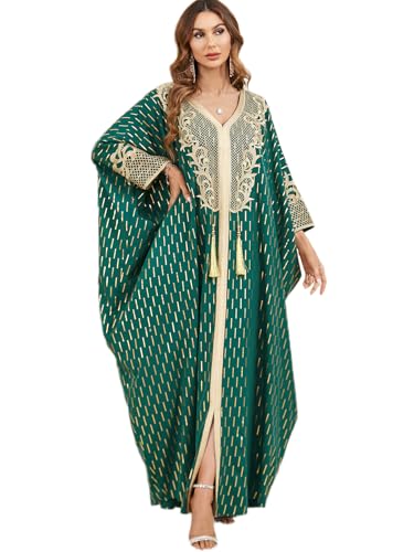 Qianliniuinc Women Muslim Maxi Dress Abaya - Lady Long Sleeve Maxi Dress Dubai Gown Jalabiya One Size - color: Green C