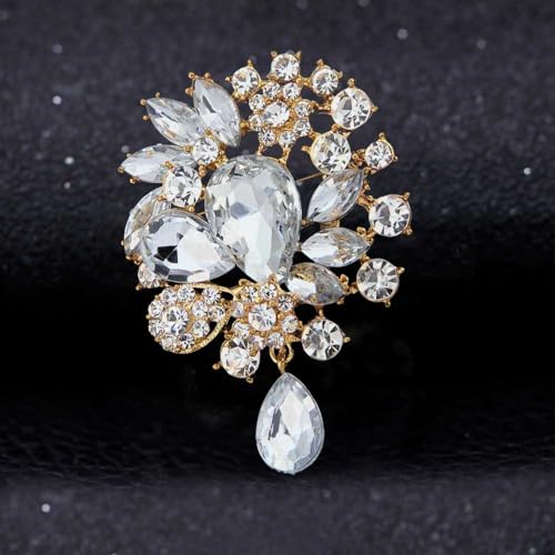 Ezing 4 Pieces Lot Large Big Silver Gold Plated Assorted Crystal Rhinestones Brooch Pins Set - color: A
