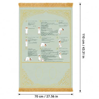 Muslim Prayer Rug: Complete Prayer Mat with Instructions, Takbir to Tasleem | Suede. Step-by-step muslim prayer rug with instructions. Home, travel, car, school. Great for beginners/kids/reverts. - color: Green